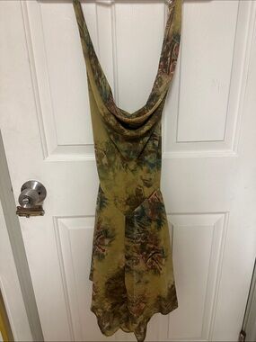 silence + noise Olive Green Floral Backless Slip Dress